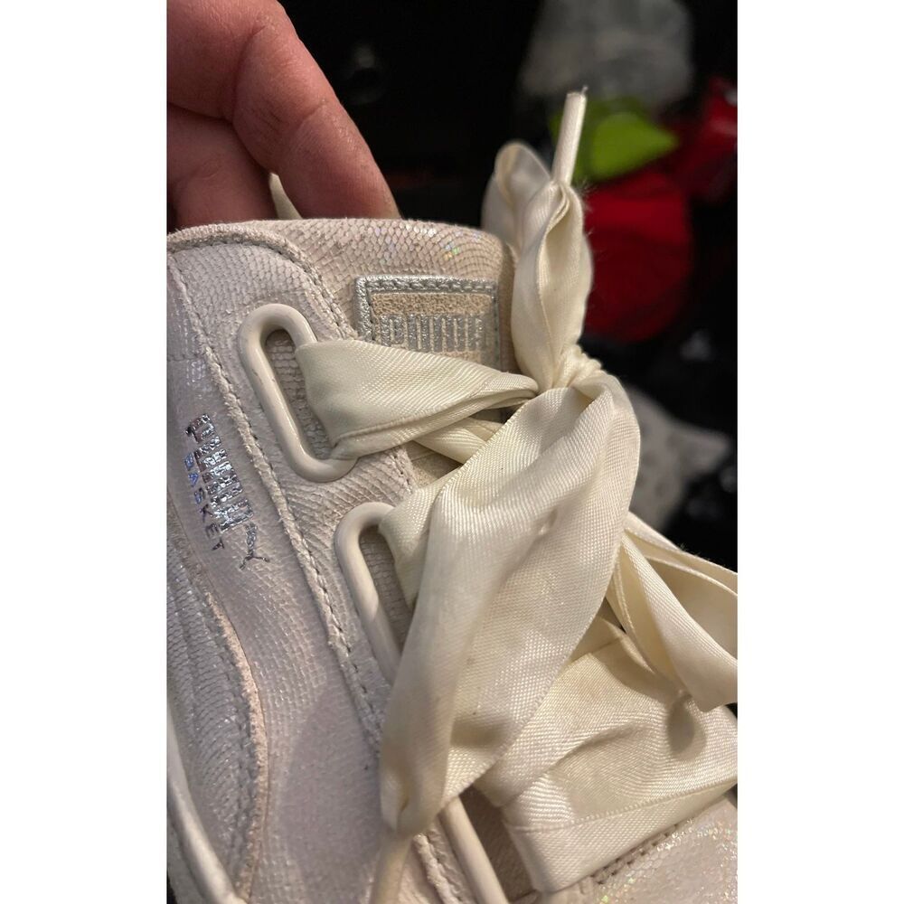 Puma Basket Heart Night Sky white sparkle satin laces sneakers size 8.5  8 1/2 - Picture 4 of 10